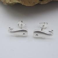 Brass Stud Earring, Dolphin, silver color plated, with rhinestone, nickel, lead & cadmium free, 11.5x6mm, Sold By Pair