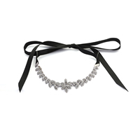 Mode Choker halsband, Zink Alloy, med Satin Ribbon, platina pläterad, med strass, leda & kadmiumfri, 150mm, Såld Per Ca 45 inch Strand
