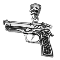 Edelstahl Schmuck Anhänger, Pistole, Schwärzen, 45x34x8mm, Bohrung:ca. 6x9mm, verkauft von PC