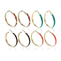 Tibetan Style Hoop Earring, with Glass Seed Beads, brass post pin, gold color plated, Bohemian style & for woman, more colors for choice, nickel, lead & cadmium free, 50x50mm, Sold By Pair