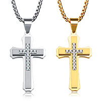 Men Necklace, Stainless Steel, Cross, plated, box chain & for man & with rhinestone, more colors for choice, 42x24mm, Sold Per Approx 21.6 Inch Strand