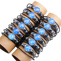 Unisex Armband, Kuhhaut, mit Epoxy-Sticker & Hämatit & Zinklegierung, Platinfarbe platiniert, mit Sternbild-Muster & 3-Strang, keine, 60mm, verkauft per ca. 8.5 ZollInch Strang