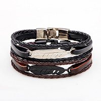 Unisex Bracelet Cowhide with Zinc Alloy Feather platinum color plated Sold Per Approx 8.9 Inch Strand