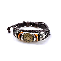 Unisex Bracelet, Tibetan Style, with Waxed Linen Cord & PU Leather, plated, adjustable & 3-strand, lead & cadmium free, 60x11mm, Sold Per Approx 6.5 Inch Strand