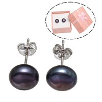 Freshwater Pearl Earrings, Brass, with paper box & Freshwater Pearl, platinum color plated, nickel, lead & cadmium free, 8-9mm, Sold By Pair