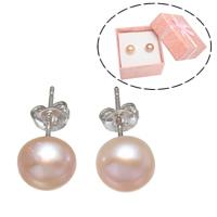 Freshwater Pearl Earrings, Brass, with paper box & Freshwater Pearl, platinum color plated, natural, nickel, lead & cadmium free, 8-9mm, Sold By Pair