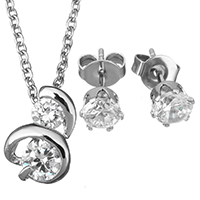 Cubic Zirconia Stainless Steel Jewelry Sets, earring & necklace, oval chain & for woman & with cubic zirconia, original color, 8.5x12mm, 1.5mm, 5mm, Length:Approx 18 Inch, Sold By Set