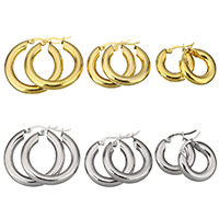 Mens Stainless Steel Hoop Earring, forgyldt, forskellig størrelse for valg & for kvinde, flere farver til valg, 5par/Lot, Solgt af Lot