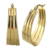 Stainless Steel Hoop Earring, gold color plated, for woman, 11x34mm, 5Pairs/Lot, Sold By Lot
