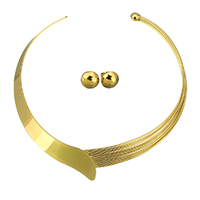 Fashion Stainless Steel Jewelry Sets, collar & earring, gold color plated, 28mm, 12mm, Inner Diameter:Approx 133mm, Sold By Set