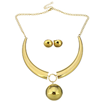 Fashion Stainless Steel Jewelry Sets, earring & necklace, with 2lnch extender chain, Dome, gold color plated, oval chain, 30x35mm, 12mm, Length:Approx 17 Inch, Sold By Set