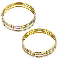 Stainless Steel Bangle, gold color plated, for woman & with rhinestone, more colors for choice, 3.50mm, Inner Diameter:Approx 68mm, 3PCs/Set, Sold By Set