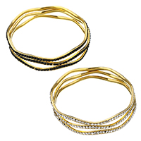 Bracelet en acier inoxydable, Placage de couleur d'or, pour femme & avec strass, plus de couleurs à choisir, 3.50mm, Diamètre intérieur:Environ 68mm, 3PC/fixé, Vendu par fixé