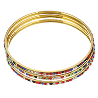 Stainless Steel Bangle gold color plated for woman & with rhinestone 3.50mm Inner Approx 68mm Sold By Set