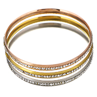 Bracelete de aço inoxidável, cromado de cor dourada, para mulher & com strass, 6mm, Diametro interno:Aprox 65mm, 3PCs/Defina, vendido por Defina
