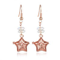 Brass Drop Earring with Crystal Star plated for woman & faceted & hollow lead & cadmium free 20mm-30mm Sold By Pair
