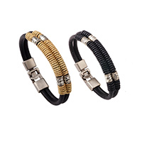 Zinc Alloy Bracelet Cowhide with Waxed Cotton Cord & Zinc Alloy platinum color plated for woman Sold Per Approx 8.4 Inch Strand