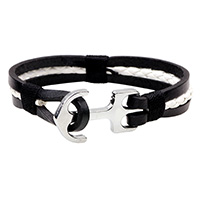 Unisex Bracelet, Cowhide, with Waxed Cotton Cord & Tibetan Style, platinum color plated, 3-strand, black, Sold Per Approx 8.4 Inch Strand
