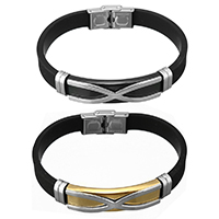 Unisex Bracelet, silicone, avec acier inoxydable, Placage, unisexe, plus de couleurs à choisir, 42x12mm, 10mm, Vendu par Environ 8.5 pouce brin