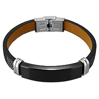 Unisex Bracelet, cuir PU, avec acier inoxydable, Placage, unisexe, 41x12mm, 10mm, Vendu par Environ 8.5 pouce brin
