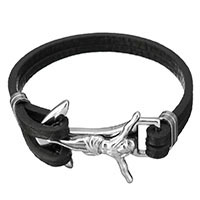 Unisex Bracelet, Cowhide, with Stainless Steel, Anchor, nautical pattern & Christian Jewelry & 2-strand, original color, 39x25mm, 8mm, Sold Per Approx 8.5 Inch Strand