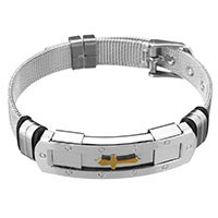 Unisex Bracelet, acier inoxydable, avec silicone, Placage, avec crosse modèle & unisexe, 45x12mm, 10mm, Vendu par Environ 9.5 pouce brin