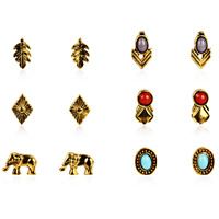 Tibetan Style Stud Earring Set, with Resin, stainless steel post pin, antique gold color plated, lead & cadmium free, 10-15mm, 6Pair/Set, Sold By Set