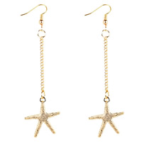 Tibetan Style Drop Earring, iron earring hook, Starfish, gold color plated, lead & cadmium free, 80mm, Sold By Pair