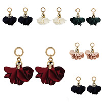 Zinc Alloy Drop Earrings with Velveteen stainless steel post pin Flower gold color plated lead & cadmium free 40mm Sold By Pair