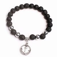 Lava Bracelet, with Tibetan Style, Round, plated, Unisex, nickel, lead & cadmium free, Sold Per Approx 7.5 Inch Strand
