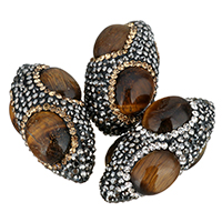 Natural Tiger Eye Beads, Clay Pave, with Tiger Eye, Oval, with rhinestone, more colors for choice, 20x37x20mm, Hole:Approx 1mm, 10PCs/Bag, Sold By Bag
