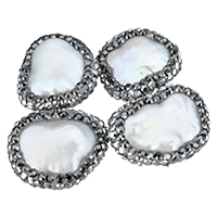 Natural Freshwater Pearl Loose Beads, with Rhinestone Clay Pave, mixed, 15-17x18-20x5-7mm, Hole:Approx 1mm, 10PCs/Bag, Sold By Bag