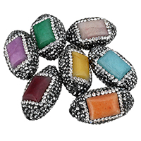 Rhinestone Clay Pave Beads, with Dyed Jade, Oval, with rhinestone, mixed colors, 16x26x13mm, Hole:Approx 1.5mm, 10PCs/Bag, Sold By Bag