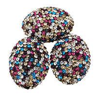 Rhinestone Clay Pave Beads, Oval, with rhinestone, 18x25x12mm, Hole:Approx 1mm, 10PCs/Bag, Sold By Bag