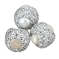 Natural Freshwater Pearl Loose Beads, Clay Pave, with Freshwater Pearl, with rhinestone, 19-22mm, Hole:Approx 1mm, 10PCs/Bag, Sold By Bag