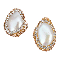 Natural Freshwater Pearl Loose Beads with Rhinestone Clay Pave mixed 18-21x19-21x20-21mm Approx 0.5mm Sold By Bag