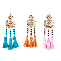 Fashion Fringe Earrings Zinc Alloy with Cotton Cord & Glass Seed Beads Tassel gold color plated for woman Sold By Pair