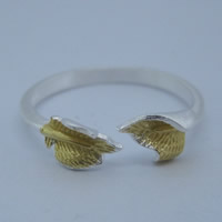 Brass Cuff Finger Ring, Leaf, plated, for woman & two tone, nickel, lead & cadmium free, 8x5mm, US Ring Size:6-8, Sold By PC