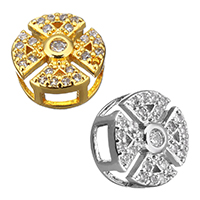 Brass Slide Charm, Rondelle, plated, multihole & micro pave cubic zirconia, more colors for choice, nickel, lead & cadmium free, 9x5mm, Hole:Approx 3x2mm, 10PCs/Lot, Sold By Lot