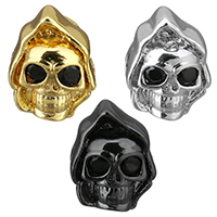 Cubic Zirconia Brass Beads, Skull, plated, with cubic zirconia & hollow, more colors for choice, nickel, lead & cadmium free, 10x13x9mm, Hole:Approx 2mm, 10PCs/Lot, Sold By Lot