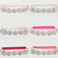 Satin Ribbon Headband, with Glass Seed Beads, elastic & for children & with rhinestone, more colors for choice, 30mm, Sold Per Approx 14.9 Inch Strand