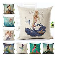 Cushion Cover, Cotton Fabric,  Square, printing, Mermaid & different designs for choice, 450x450mm, Sold By PC