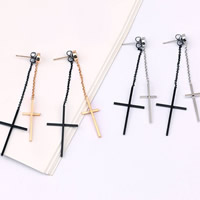 Brass Split Earring, stainless steel post pin, Cross, plated, detachable & with painted, more colors for choice, nickel, lead & cadmium free, 66x18mm, Sold By Pair