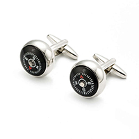 Cufflinks Brass Flat Round platinum color plated with compass & epoxy gel nickel lead & cadmium free Sold By Pair