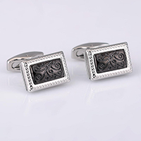 Cufflinks Titanium Steel Rectangle plated with flower pattern & two tone Sold By Pair