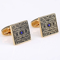 Cufflinks, Brass, Square, gold color plated, with rhinestone & blacken, nickel, lead & cadmium free, 18x18mm, Sold By Pair