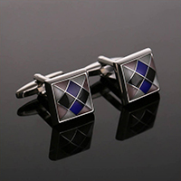 Cufflinks Brass with Shell Square platinum color plated nickel lead & cadmium free Sold By Pair