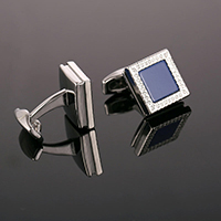 Cufflinks, Brass, with Resin, Square, platinum color plated, nickel, lead & cadmium free, 17x17mm, Sold By Pair