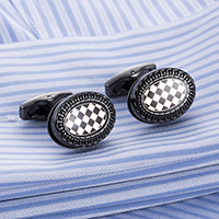 Cufflinks Brass Flat Oval plumbum black color plated gingham & epoxy gel nickel lead & cadmium free Sold By Pair