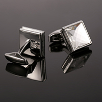 Cufflinks, Brass, with Crystal, Square, platinum color plated, faceted, nickel, lead & cadmium free, 17x17mm, Sold By Pair